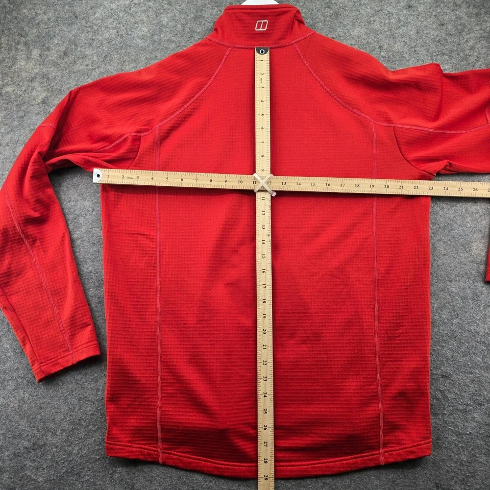 Berghaus Mens Fleece Pullover Size L Red 1/4 Zip Grid Tech Hiking Mid Layer